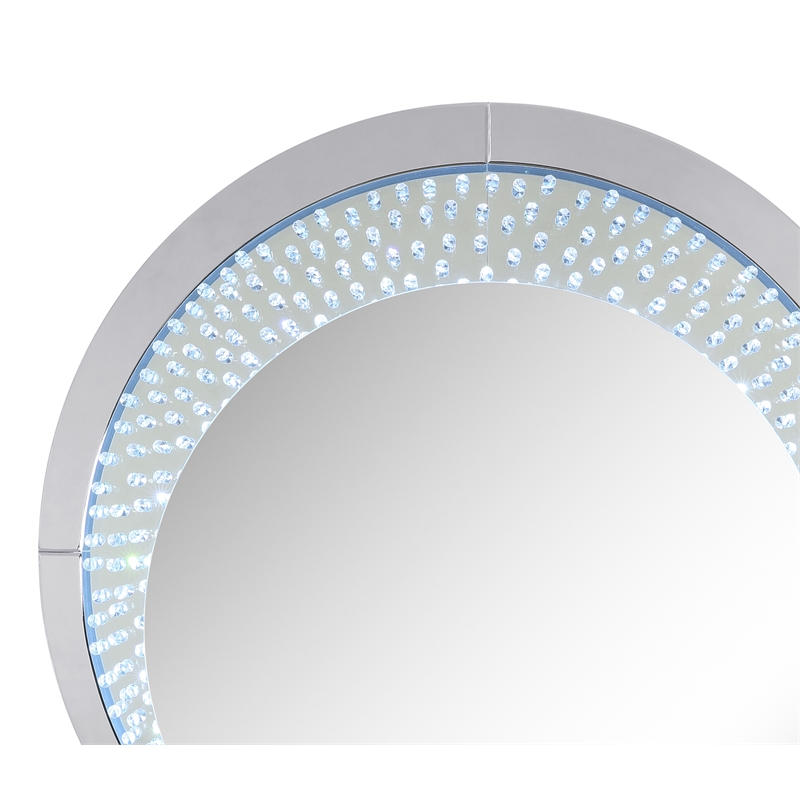 ACME Nysa Round Wall Decor with LED Light in Mirrored and Faux Crystals