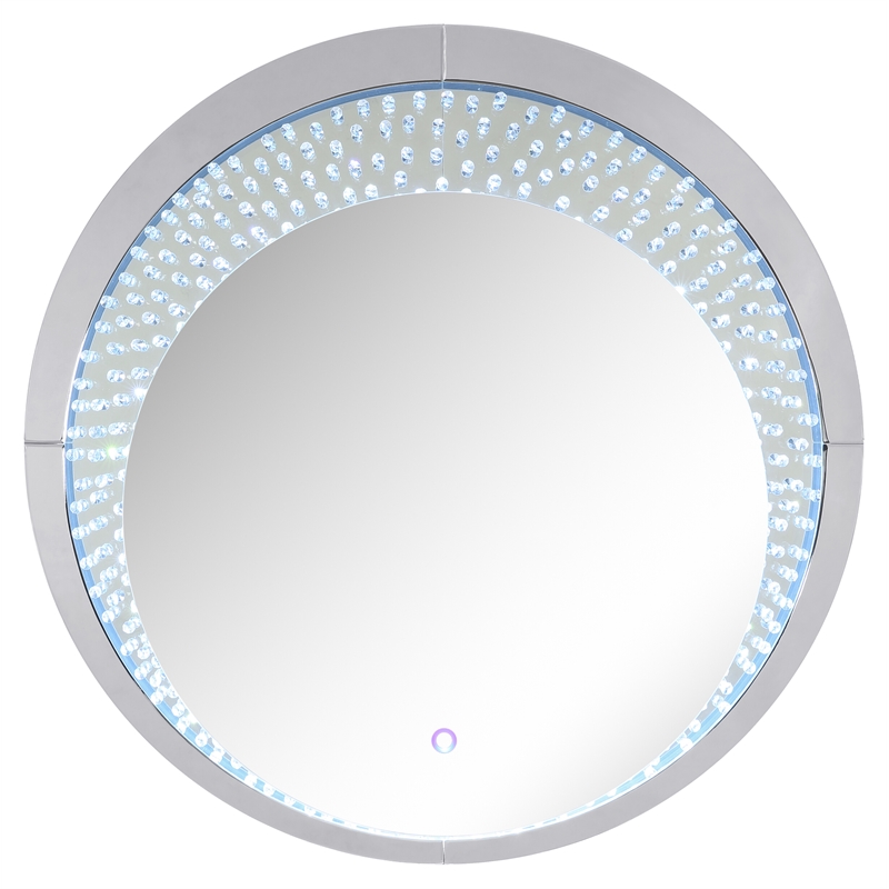 ACME Nysa Round Wall Decor with LED Light in Mirrored and Faux Crystals