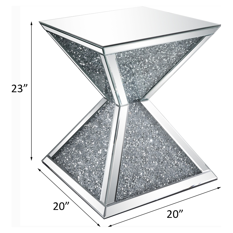 ACME Noralie Square End Table in Mirrored and Faux Diamonds