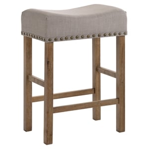 ACME Martha II Counter Height Stool in Tan Linen and Weathered Oak (Set of 2)
