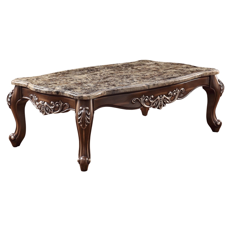 ACME Latisha Rectangular Wooden Coffee Table in Marble and Antique Oak