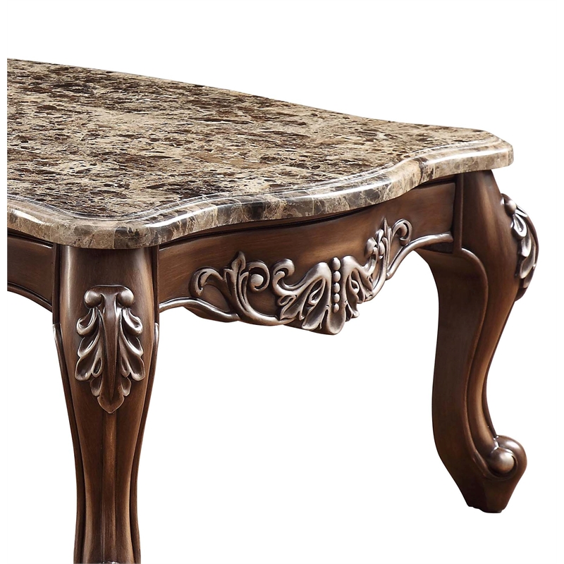 ACME Latisha Rectangular Wooden Coffee Table in Marble and Antique Oak