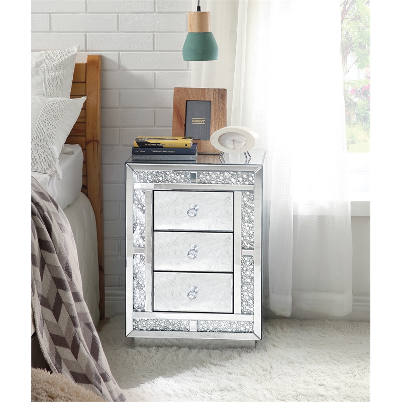 ACME Mallika Faux Crystals Trim Accent Table in Mirrored