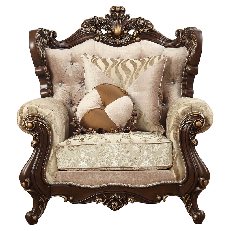 ACME Shalisa Fabric Upholstery Wingback Chair with Queen Anne Leg in Walnut
