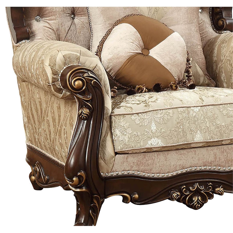 ACME Shalisa Fabric Upholstery Wingback Chair with Queen Anne Leg in Walnut