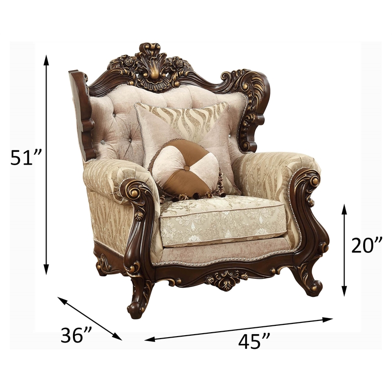 ACME Shalisa Fabric Upholstery Wingback Chair with Queen Anne Leg in Walnut