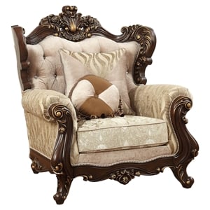 ACME Shalisa Fabric Upholstery Wingback Chair with Queen Anne Leg in Walnut