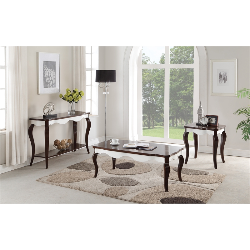 ACME Mathias Waving Apron Wood End Table in Walnut and White