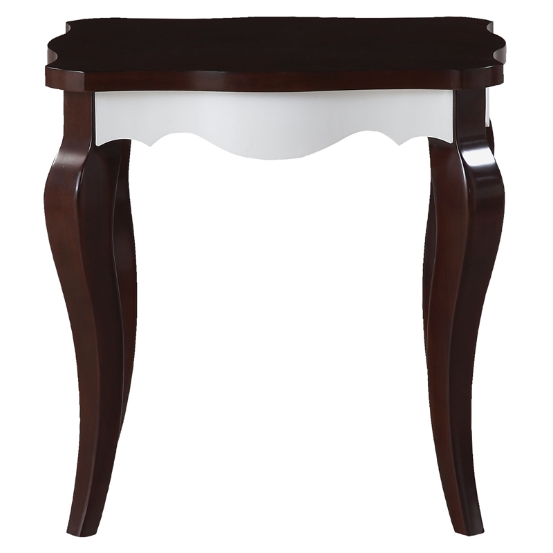 ACME Mathias Waving Apron Wood End Table in Walnut and White