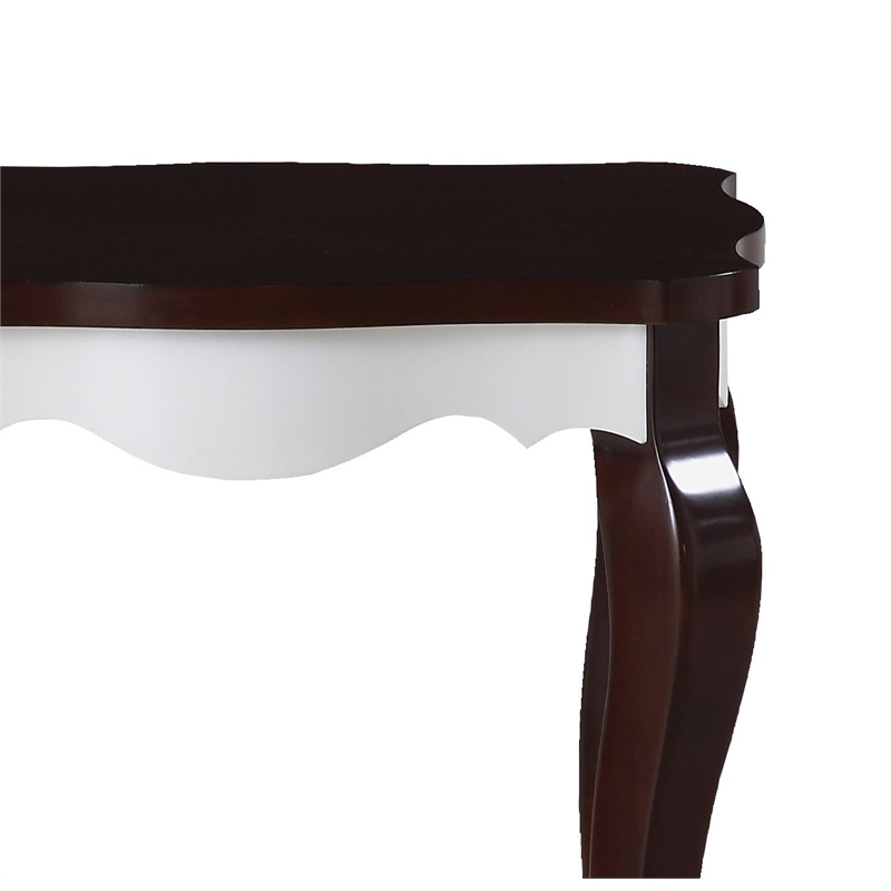 ACME Mathias Waving Apron Wood End Table in Walnut and White
