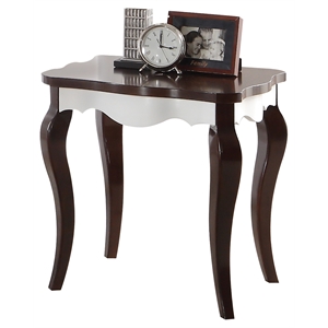 ACME Mathias Waving Apron Wood End Table in Walnut and White