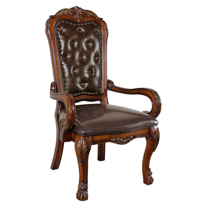 ACME Dresden Faux Leather Office Chair with High Back in Brown and Cherry Oak