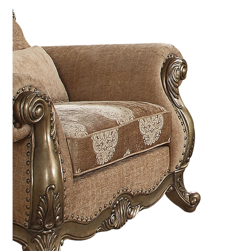ACME Ragenardus Fabric Upholstery Floral Chair in Vintage Oak