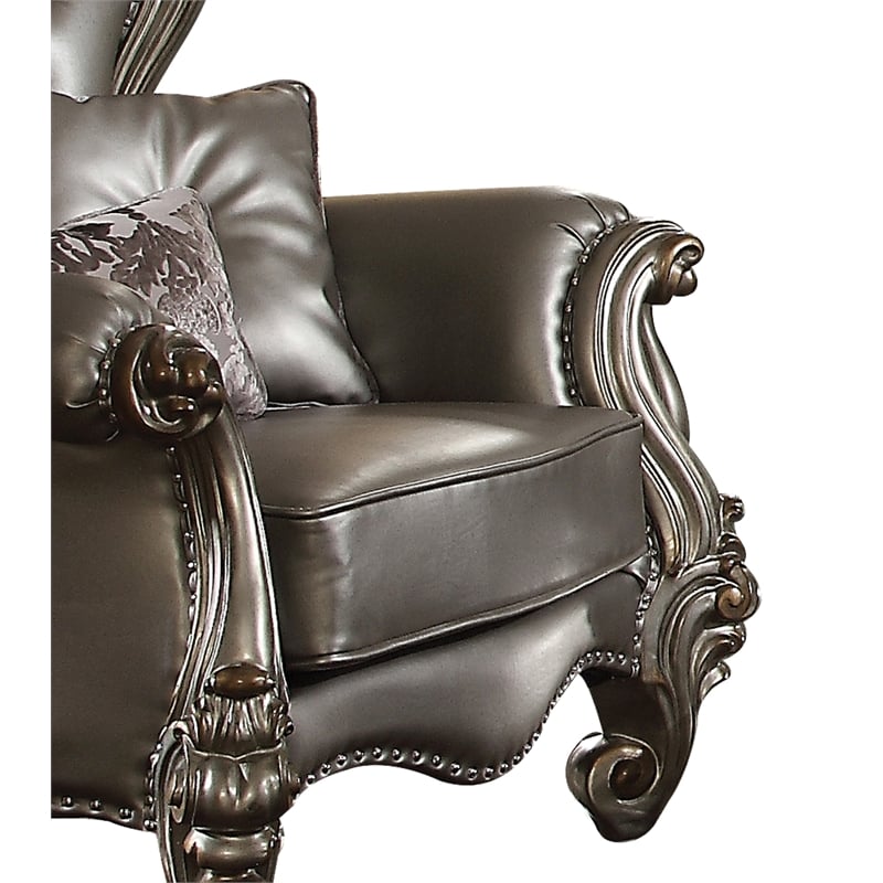 ACME Versailles Faux Leather Tufted Back Chair in Silver and Antique Platinum