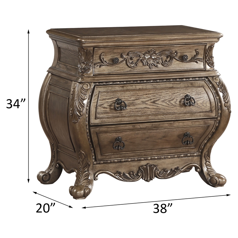 ACME Ragenardus Wood Nightstand with 3 Drawers in Vintage Oak