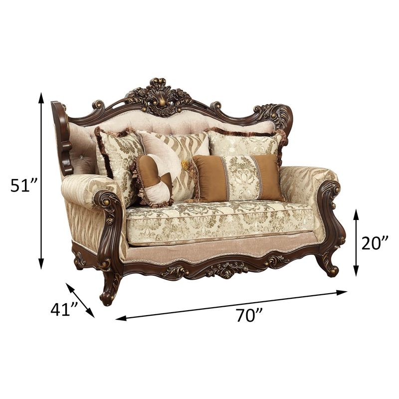 ACME Shalisa Fabric Tufted Upholstered Wingback Loveseat in Walnut