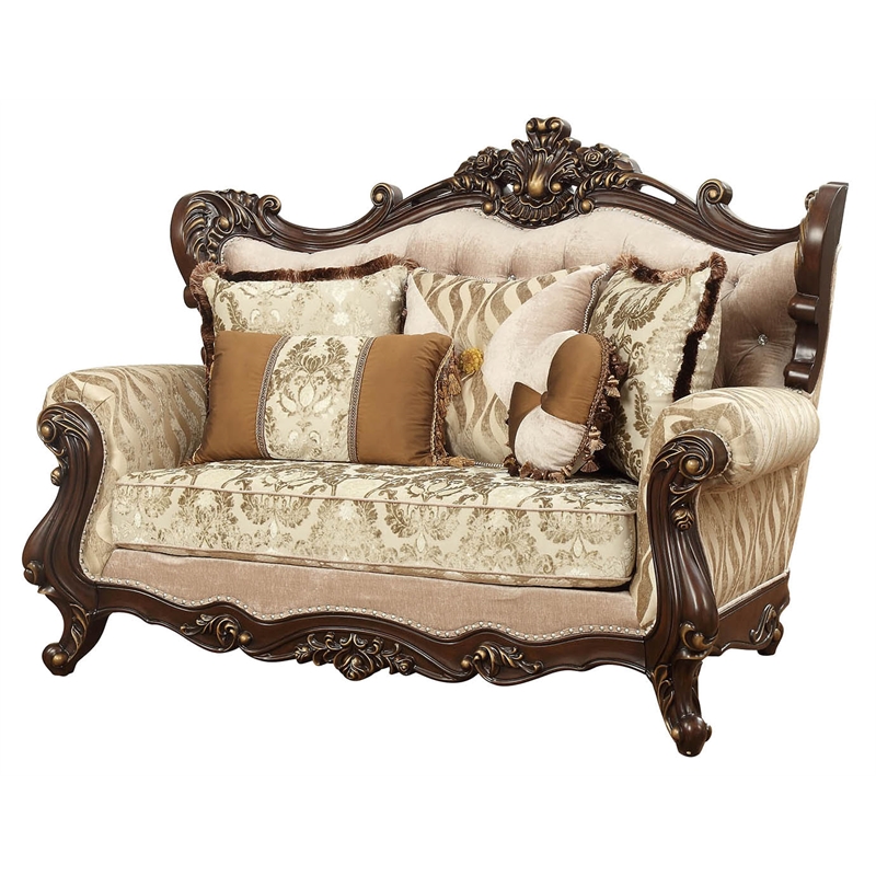 ACME Shalisa Fabric Tufted Upholstered Wingback Loveseat in Walnut