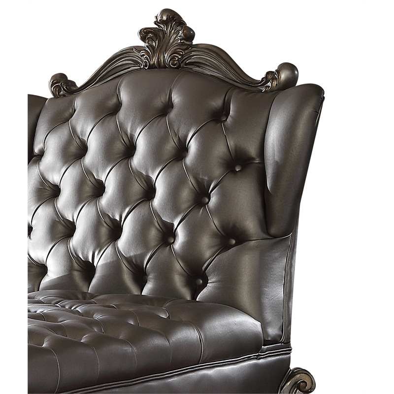 ACME Versailles Faux Leather Tufted Chaise Lounge in Silver and Antique Platinum