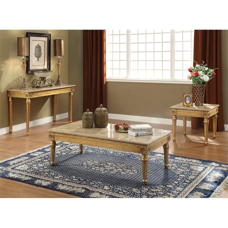 ACME Daesha Rectangular Marble Top Coffee Table in Antique Gold