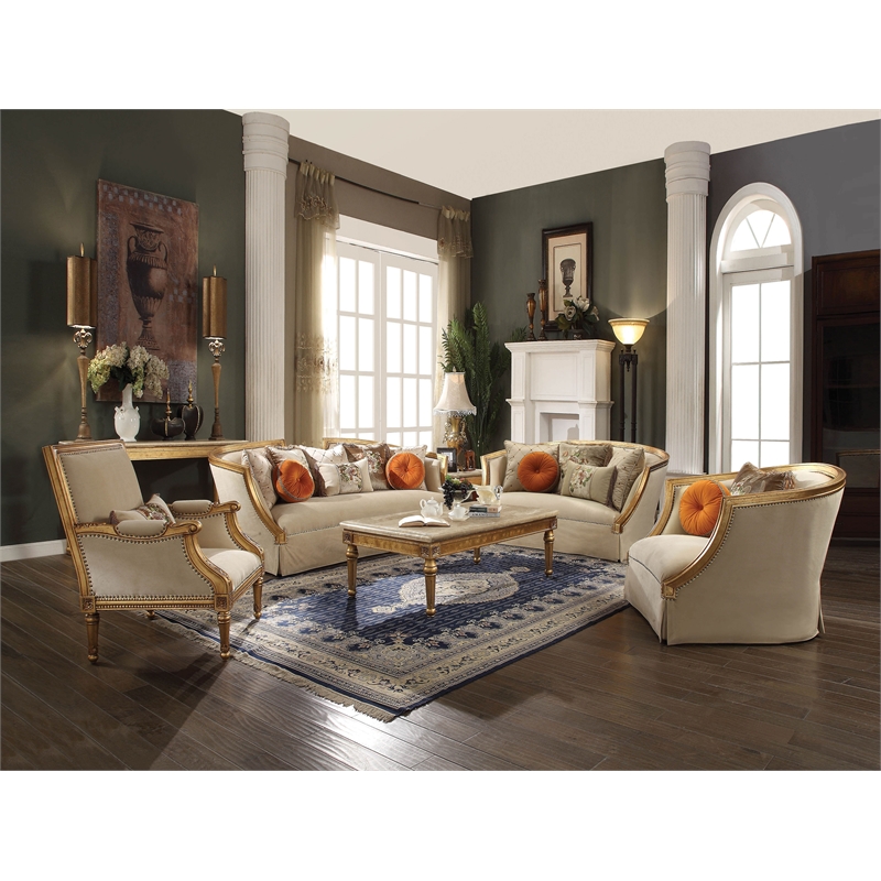 ACME Daesha Rectangular Marble Top Coffee Table in Antique Gold