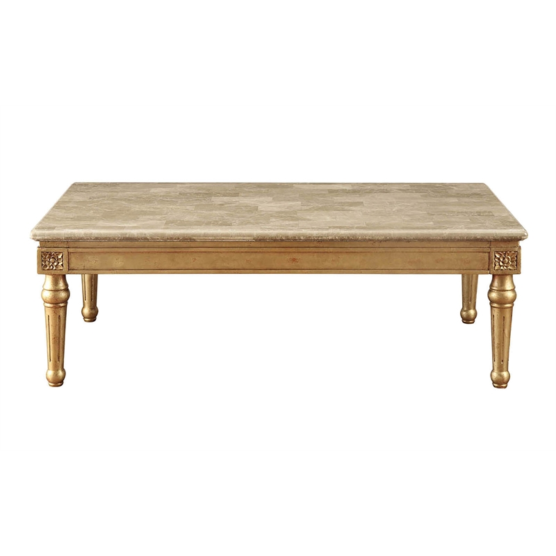 ACME Daesha Rectangular Marble Top Coffee Table in Antique Gold