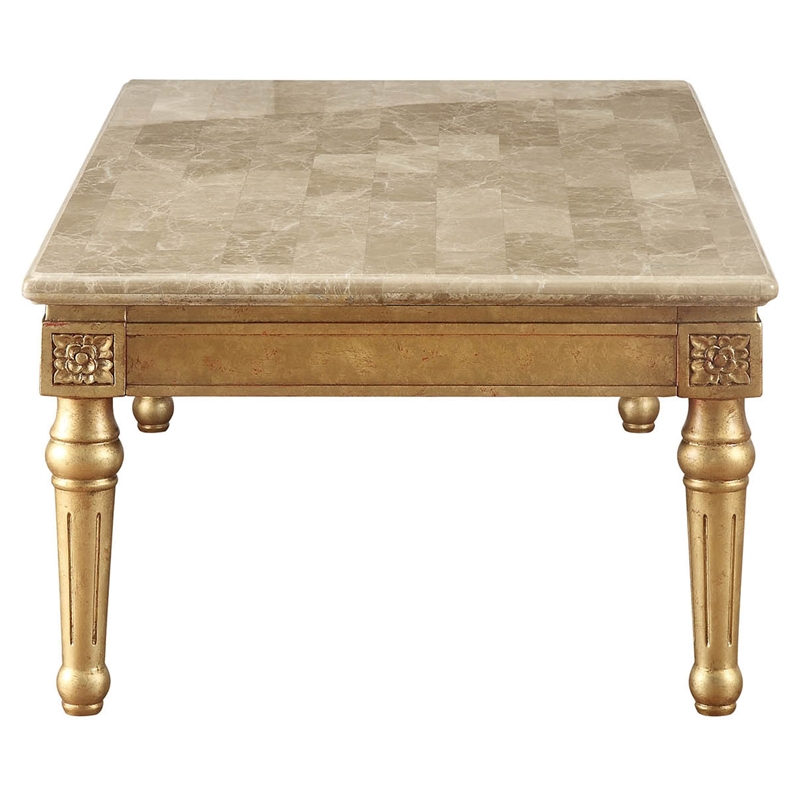 ACME Daesha Rectangular Marble Top Coffee Table in Antique Gold