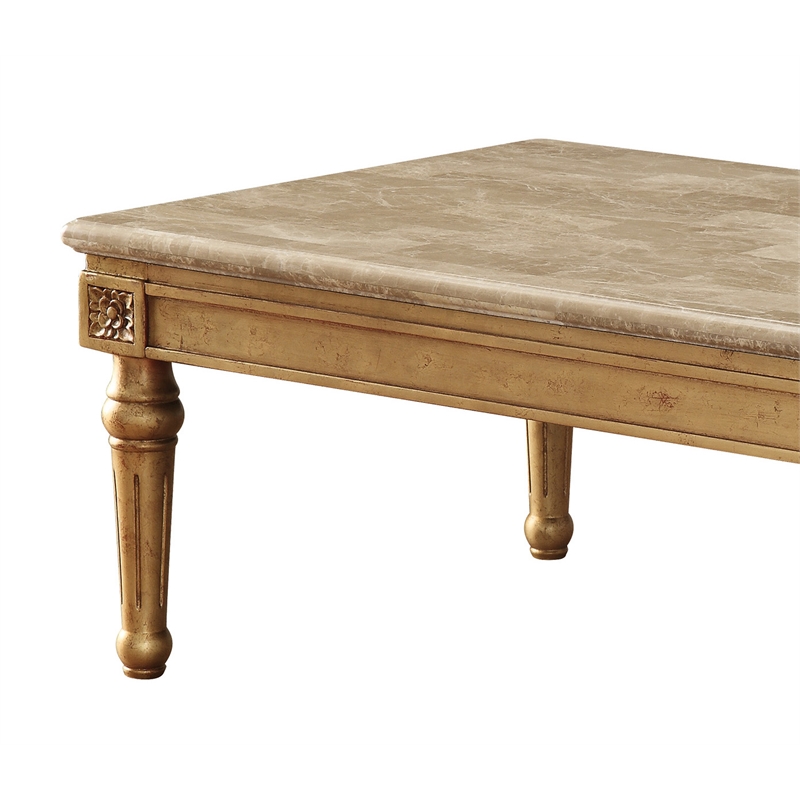 ACME Daesha Rectangular Marble Top Coffee Table in Antique Gold