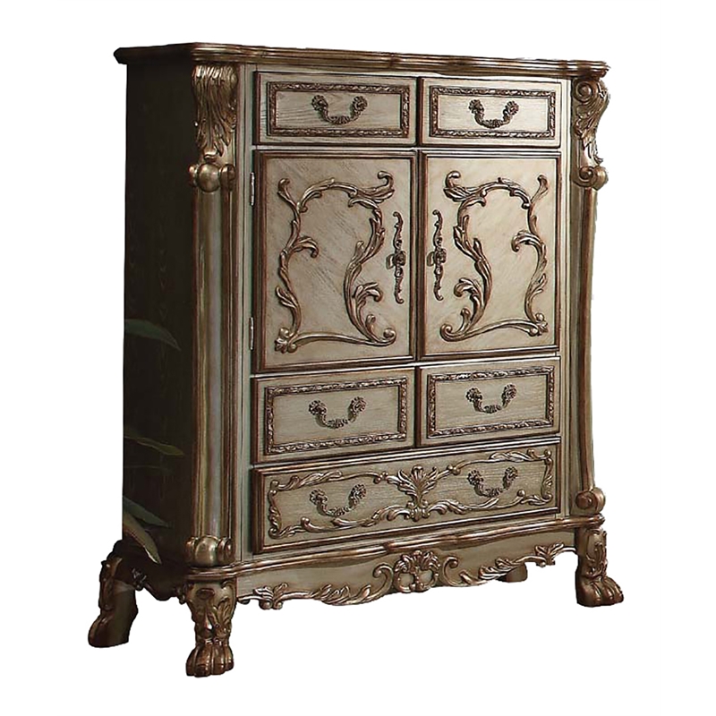 ACME Dresden 5-Drawer Wooden Chest in Gold Patina and Brown