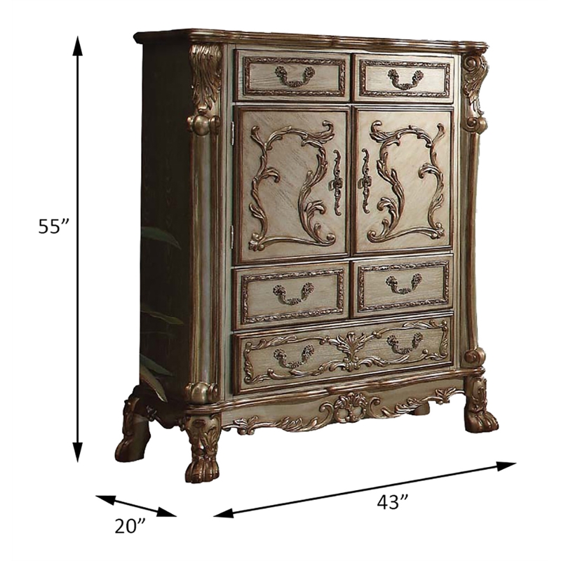 ACME Dresden 5-Drawer Wooden Chest in Gold Patina and Brown