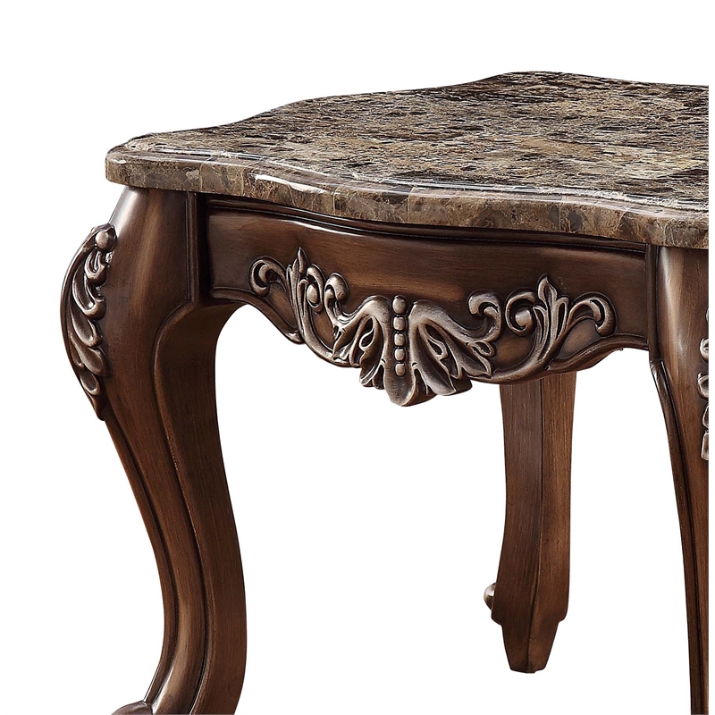 acme latisha square marble top wooden end table in antique oak