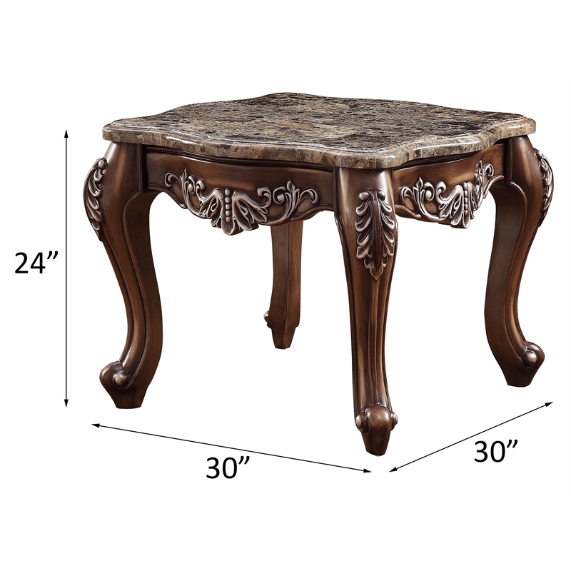 acme latisha square marble top wooden end table in antique oak