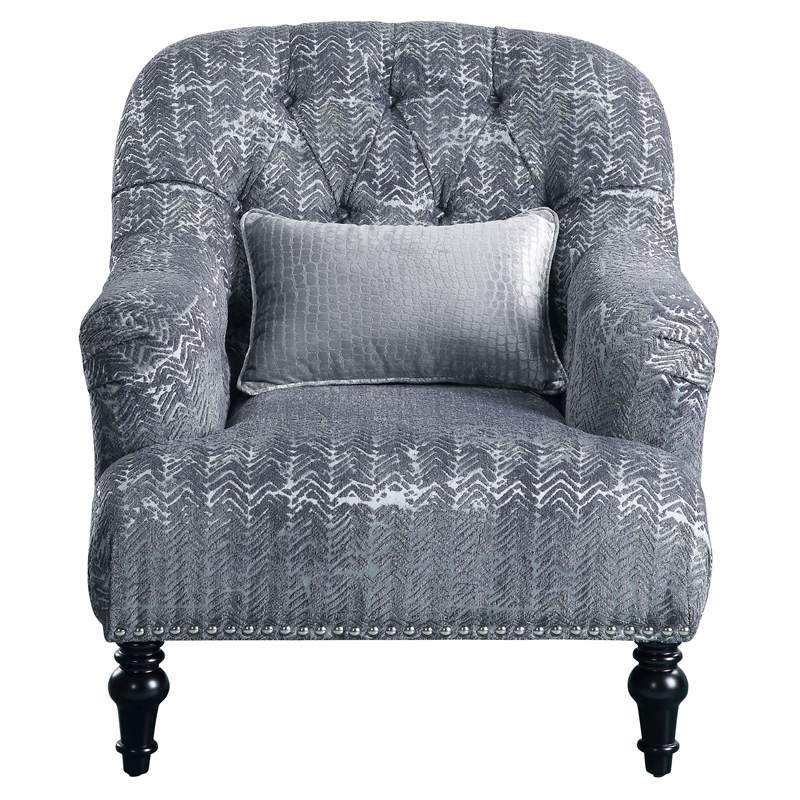 ACME Gaura  Velvet Tufted Recessed Arm Chair with Nail-head Trim in Gray