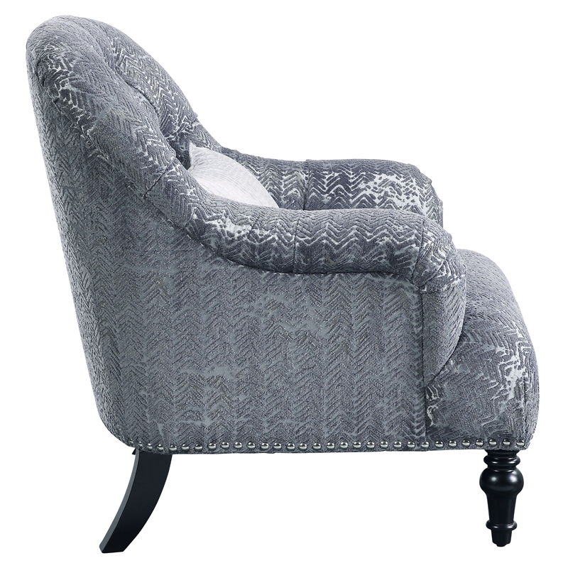 ACME Gaura  Velvet Tufted Recessed Arm Chair with Nail-head Trim in Gray