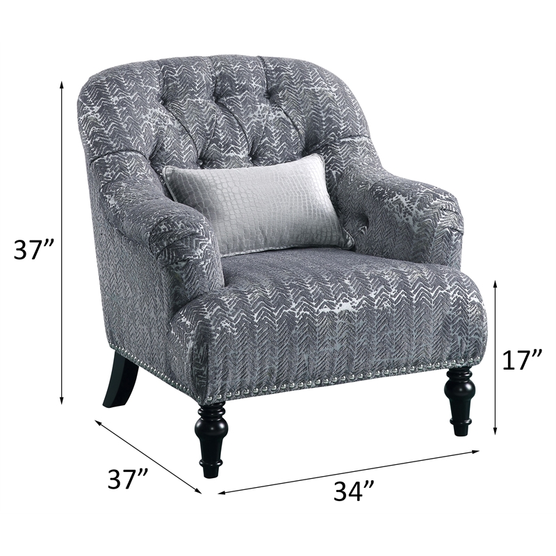 ACME Gaura  Velvet Tufted Recessed Arm Chair with Nail-head Trim in Gray
