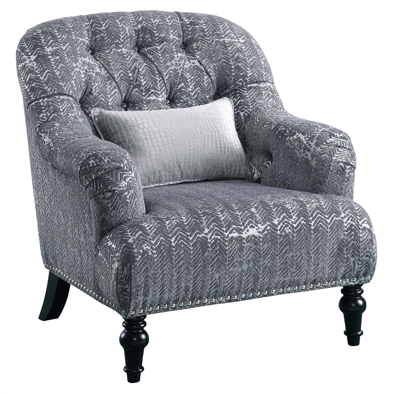 ACME Gaura  Velvet Tufted Recessed Arm Chair with Nail-head Trim in Gray