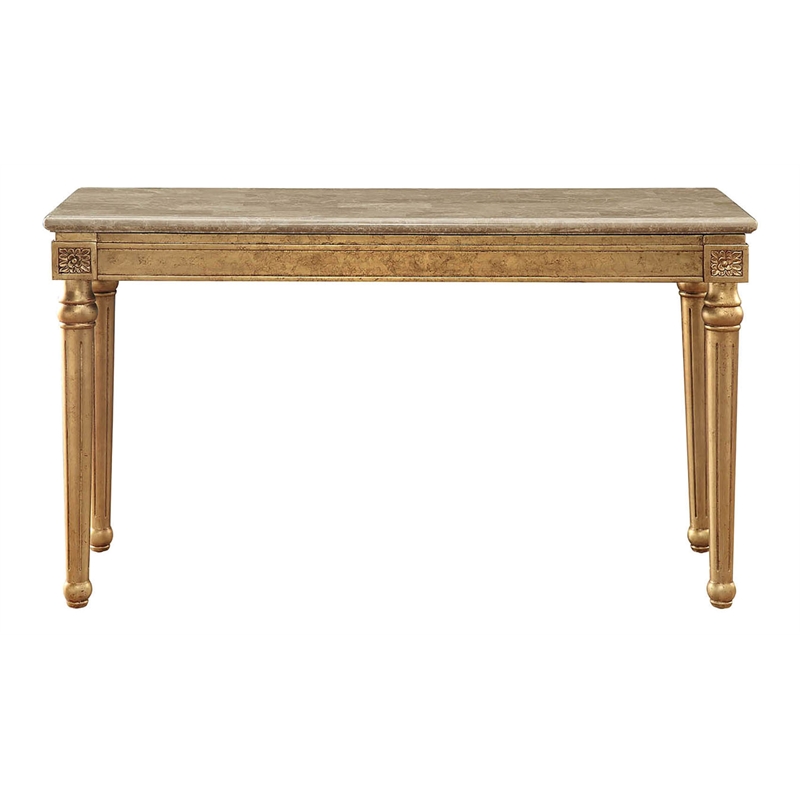 ACME Daesha Rectangular Marble Top Sofa Table in Antique Gold