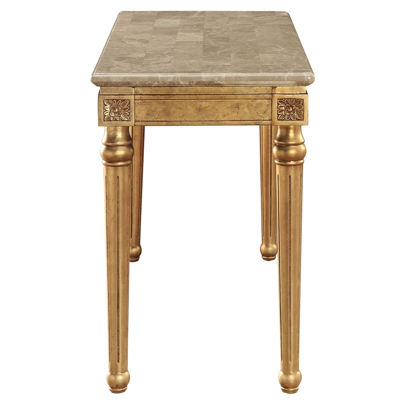 ACME Daesha Rectangular Marble Top Sofa Table in Antique Gold
