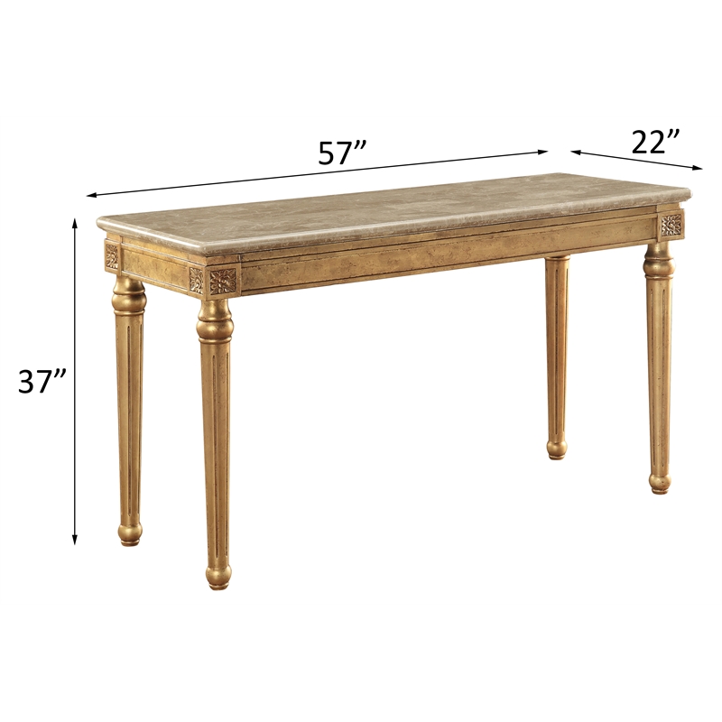 ACME Daesha Rectangular Marble Top Sofa Table in Antique Gold
