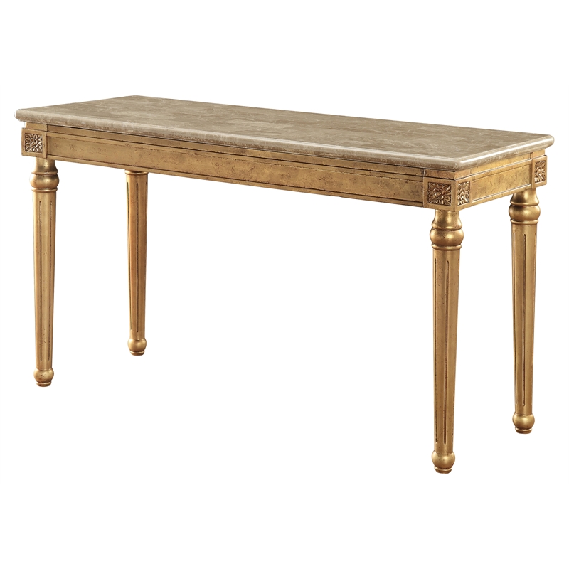 ACME Daesha Rectangular Marble Top Sofa Table in Antique Gold