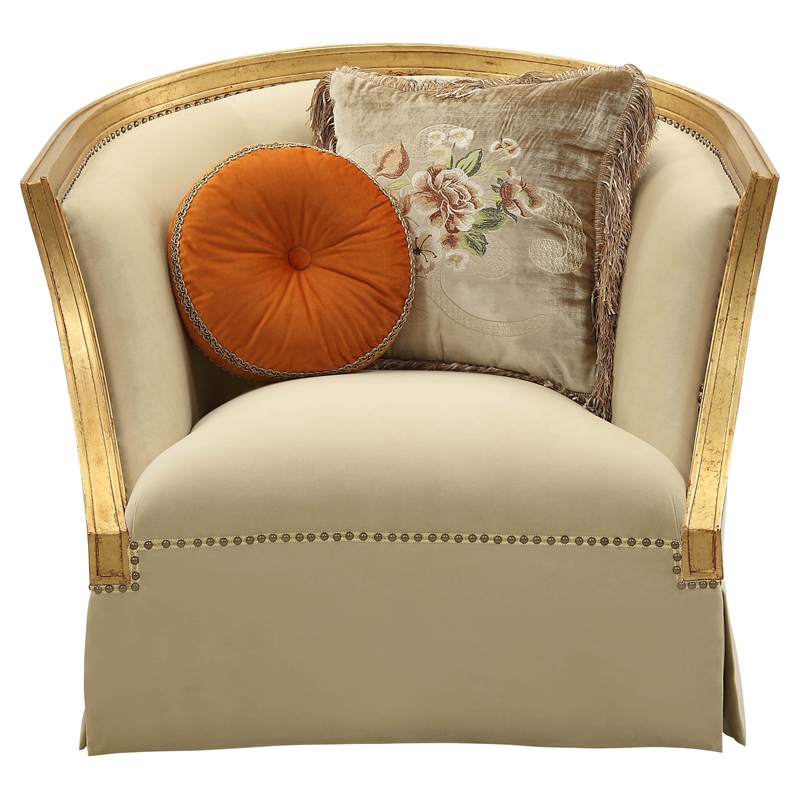 ACME Daesha Barrel Tight Back Chair Tan Fabric and Antique Gold