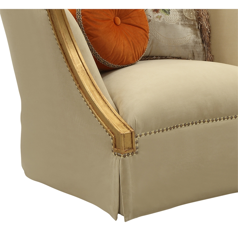 ACME Daesha Barrel Tight Back Chair Tan Fabric and Antique Gold