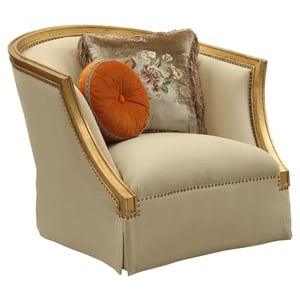 ACME Daesha Barrel Tight Back Chair Tan Fabric and Antique Gold