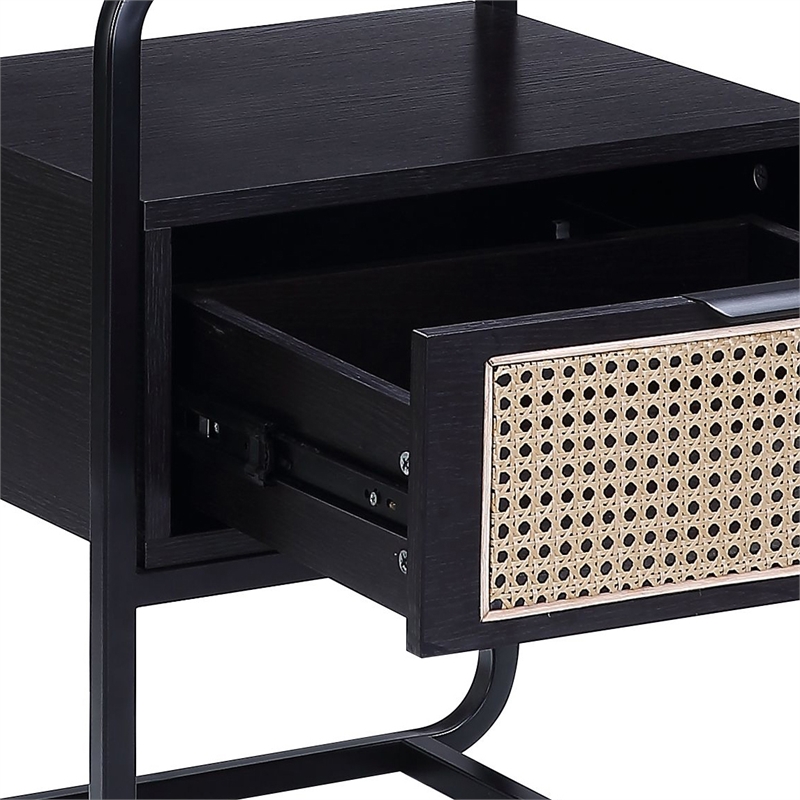 ACME Colson 1-drawer Metal Frame Accent Table with Glass Top in Black