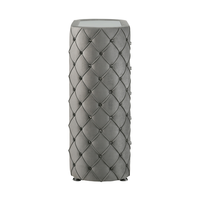 ACME Perine 5-drawer Velvet Upholstered Tufted Chest in Gray