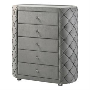 ACME Perine 5-drawer Velvet Upholstered Tufted Chest in Gray
