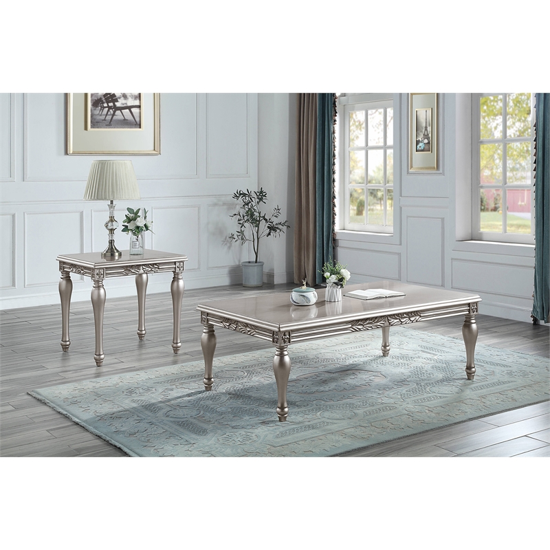 ACME Pelumi Rectangular Wood Coffee Table in Silver Platinum