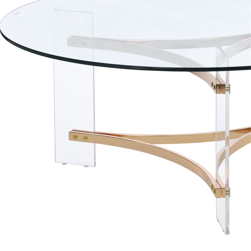 ACME Sosi Round Tempered Glass Top Coffee Table in Clear and Gold