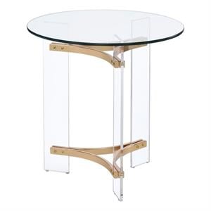 ACME Sosi Round Tempered Glass Top End Table in Clear and Gold