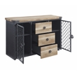 ACME Edina 3-Drawer Wooden Server with Metal Doors in Oak and Sandy Black