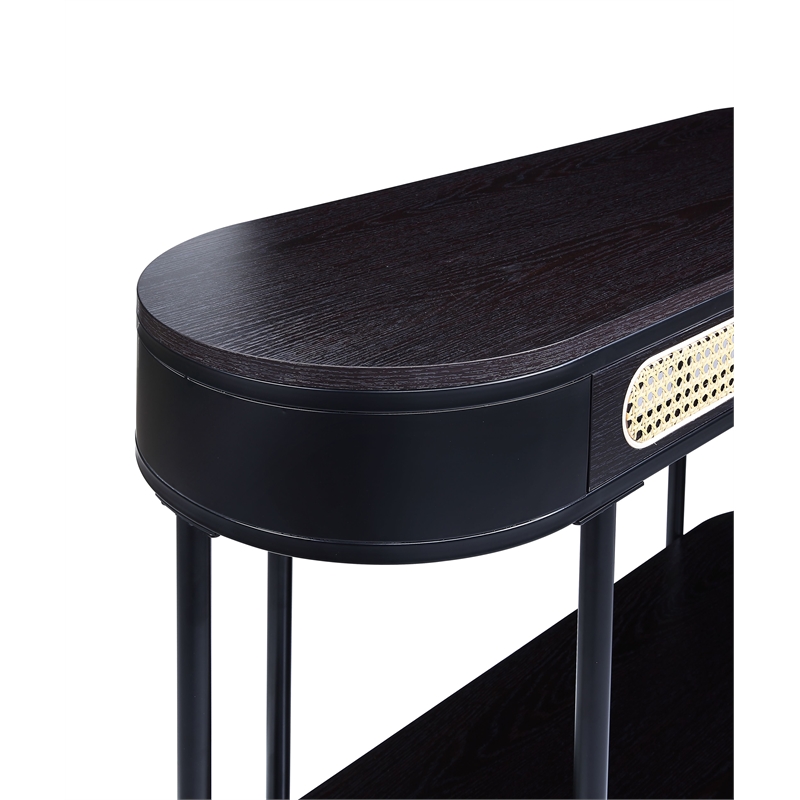 ACME Colson Oval Wood Top Sofa Table with Bottom Shelf in Black